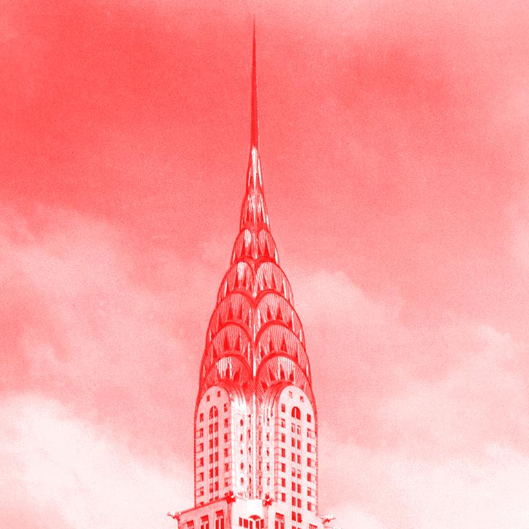 Photographie de construction « Red Chrysler » Art déco - Rose Color Photograph par Claire Clarkson