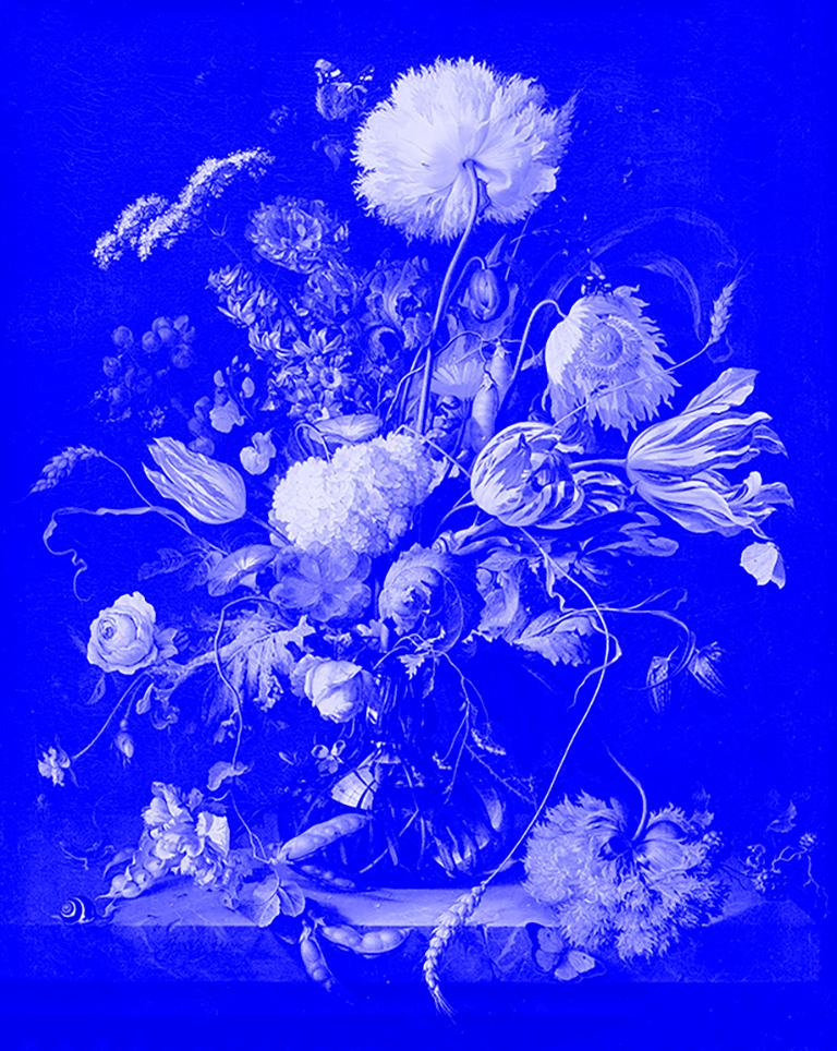 Claire Clarkson Landscape Photograph - "Vase of Flowers Blue" After Jan Davidsz. de Heem Tulips photograph 