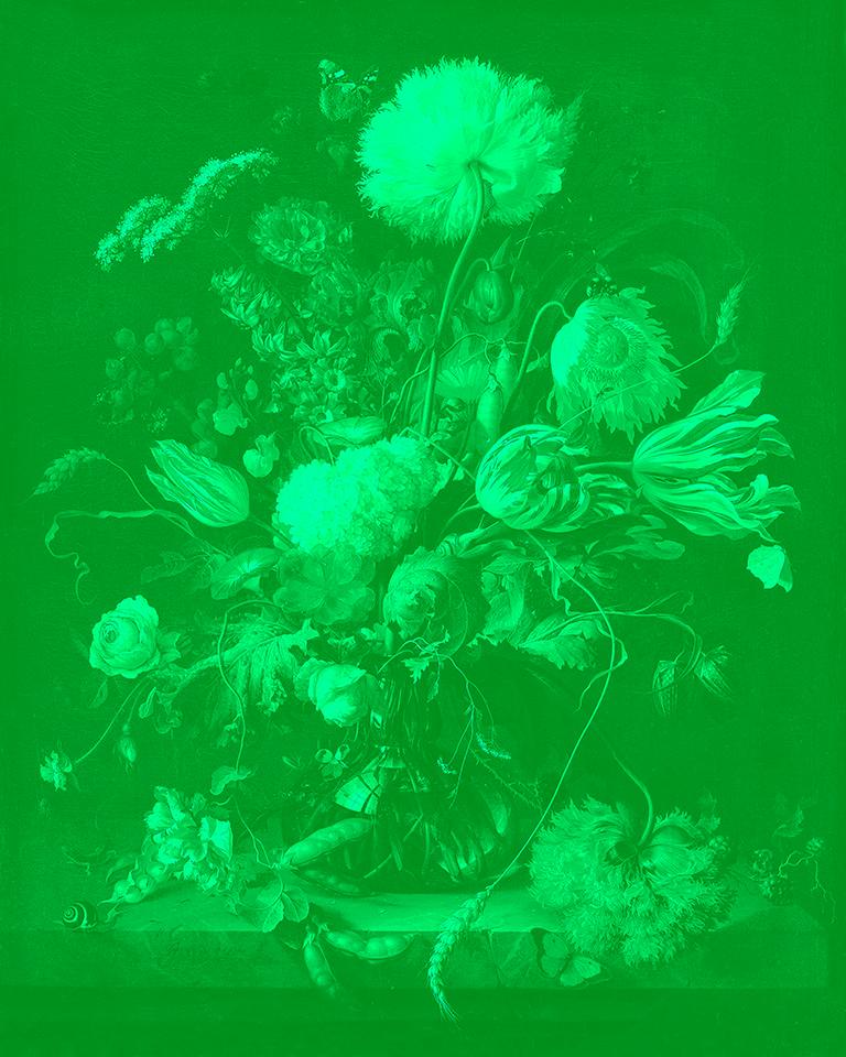Claire Clarkson Landscape Photograph - "Vase of Flowers Green" After Jan Davidsz. de Heem Tulips photograph 