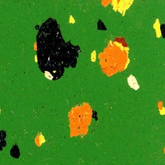 "Abstract Composition II" in Green Orange Yellow and Black Modern Art Spots
