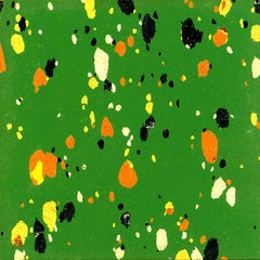 "Abstract Composition II" in Green Orange Yellow and Black Modern Art Spots