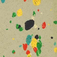 "Abstract Composition XI" in Grey Yellow Black Green Blue Red Modern Art Spots