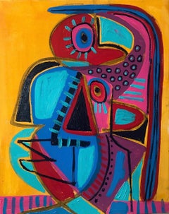 Woman with Blue Hair, Contemporary Art, Abstract Painting, 21st Century