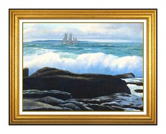 William E Baldwin Original Oil Painting On Board Signed Seascape Framed Artwork