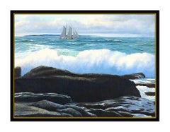 William E Baldwin Original Oil Painting On Board Signed Seascape Framed Artwork