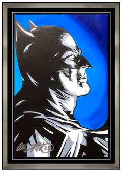 Allison Lefcort Original Acrylic Painting Back Man Dark Knight Signed Cartoon