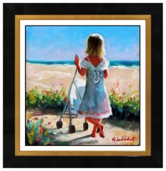 Michael Vincent Oil Painting On Canvas Signed Child Portrait Beach Art Landscape