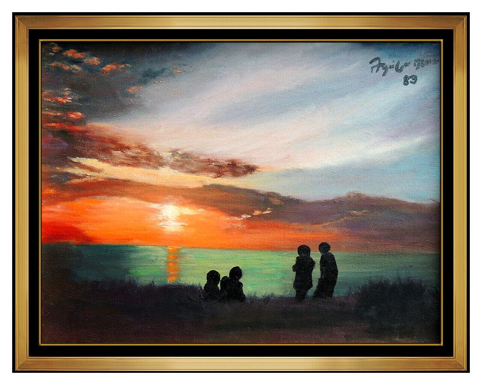Frederico Aguilar Alcuaz Landscape Painting - Federico Aguiar Alcuaz Original Oil Painting On Canvas Seascape Sunset Signed