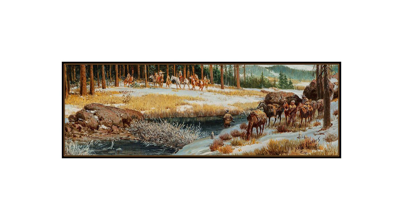 Russische Vickers, Original-Ölgemälde auf Karton, Western-Landschaft, Pferd gerahmt, Kunst – Painting von Russ Vickers
