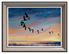 David Maass Original Oil Painting On Board Wildlife Geese Signed Framed Artwork