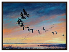 David Maass Original Oil Painting On Board Wildlife Geese Signed Framed Artwork