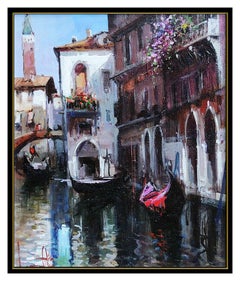 Claudio Simonetti Original Painting Oil On Canvas Venice Italy Signed Cityscape