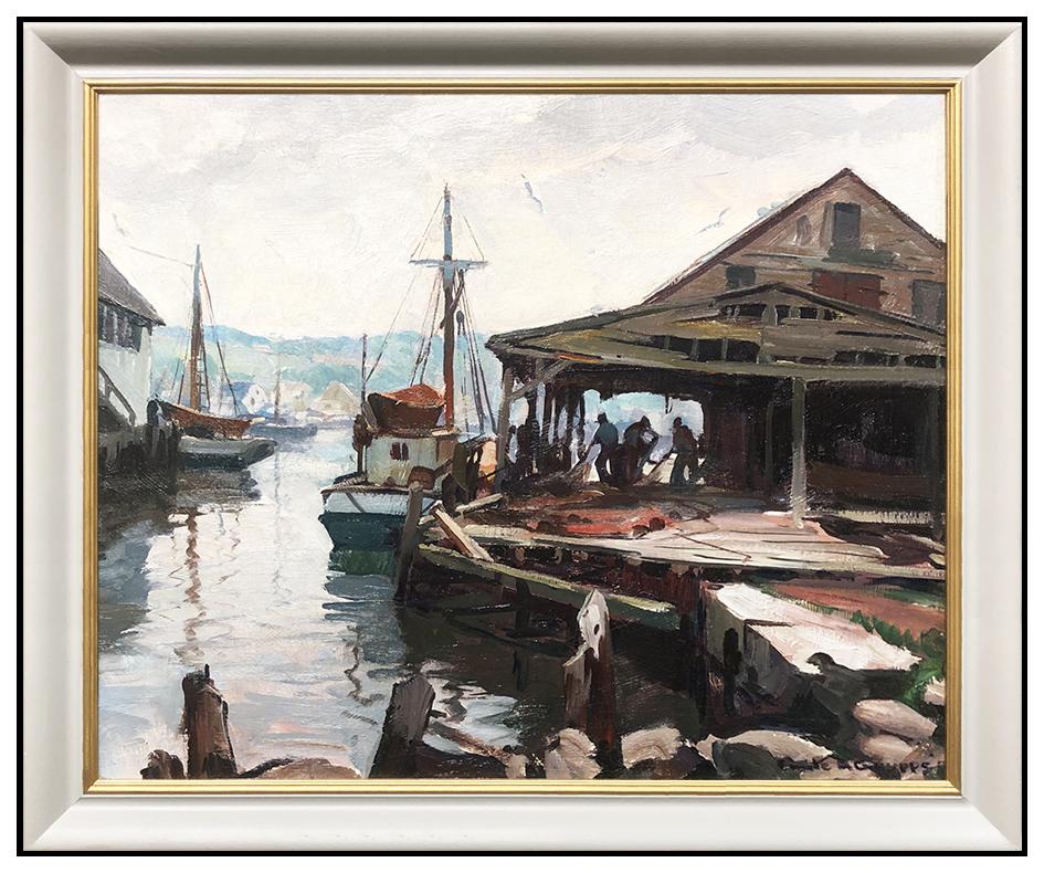 Emile Gruppe Landscape Painting - Emile A Gruppe Original Oil Painting On Canvas Signed Gloucester Harbor Pier Art