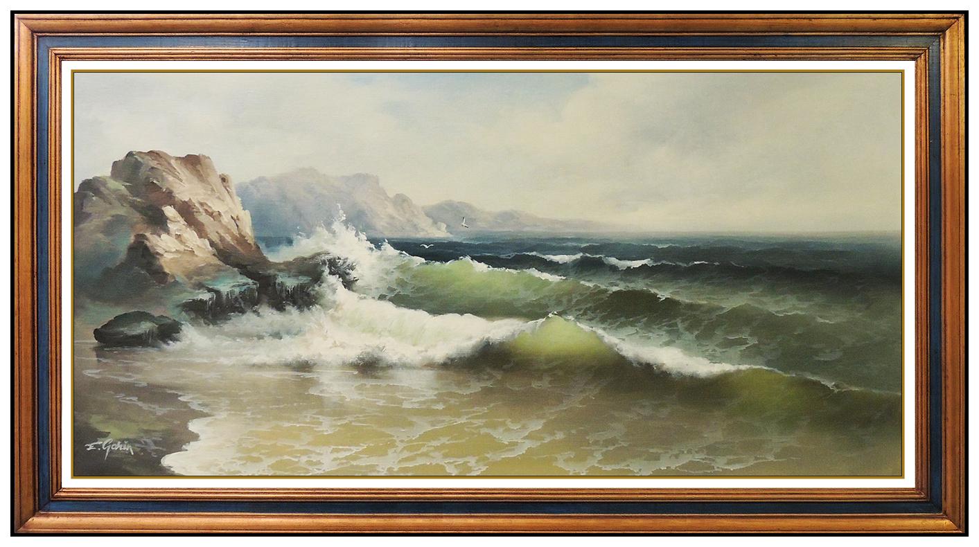 eugene garin Landscape Painting - Eugene Garin Original Transparent Wave Painting Oil On Canvas Large Seascape Art