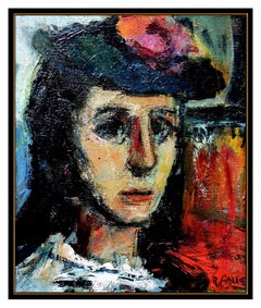 Robert Aaron Frame Original Painting Oil on Canvas Signed Female Portrait Art
