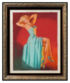 Vintage Earl Moran Original Pastel Painting On Board Marilyn Monroe Signed Pin Up Art