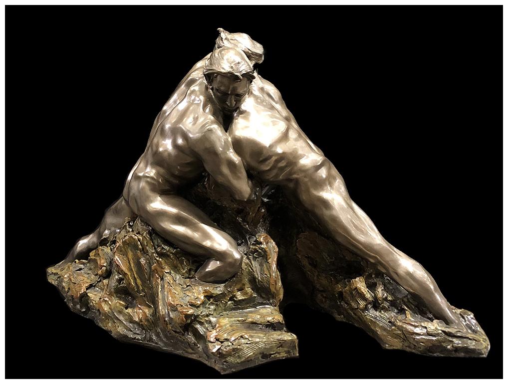Mary Louise Snowden Figurative Sculpture - M.L. Snowden Genesis Large Bronze Sculpture Hand Signed Male Nude Full Round Art