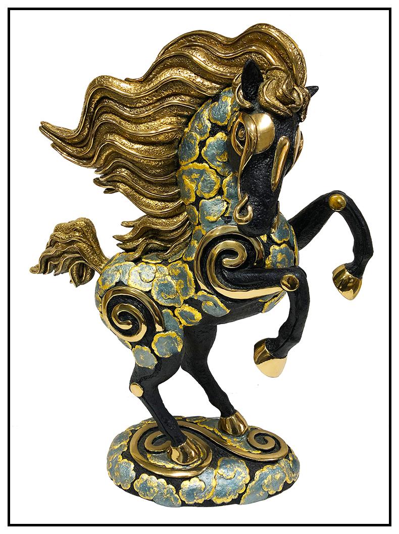 Tie Feng Jiang Figurative Sculpture - Jiang Tie Feng Original Bronze Tang Dynasty Horse Signed Chinese Modern Art RARE
