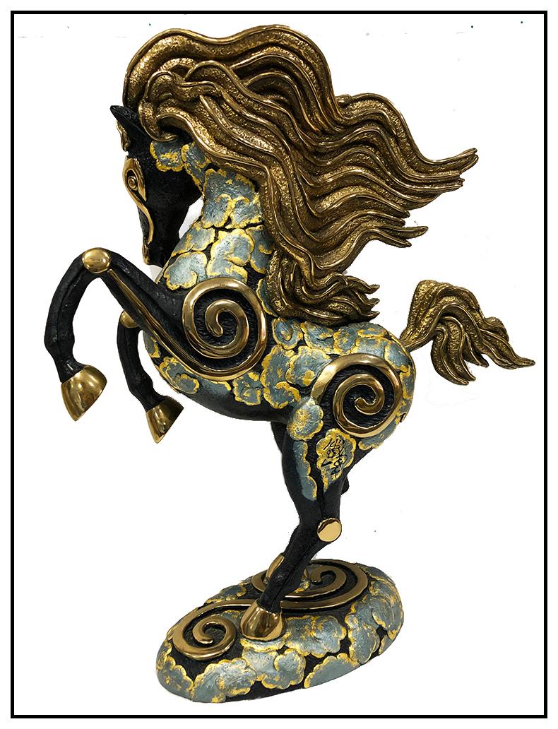 Jiang Tie Feng Original Bronze Tang Dynasty Horse Signed Chinese Modern Art RARE - Gold Figurative Sculpture by Tiefeng Jiang