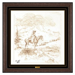 Vintage Olaf Wieghorst Original Ink Drawing Cowboy Western Portrait Illustration Signed
