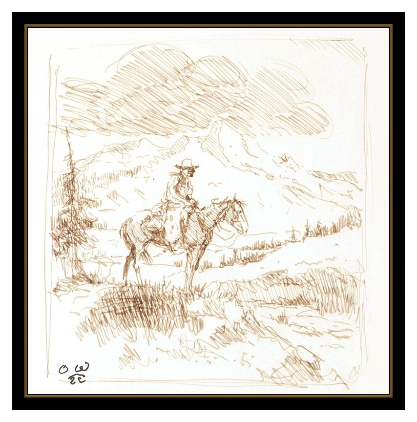 Olaf Wieghorst Original Ink Drawing Cowboy Western Portrait Illustration Signed 1
