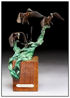 Mike Casper Wings Of Autumn Bronze Duck Sculpture Signed Wildlife Full Round Art