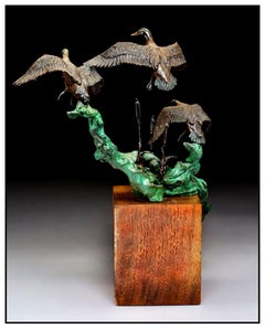Mike Casper Wings Of Autumn Bronze Duck Sculpture Signed Wildlife Full Round Art