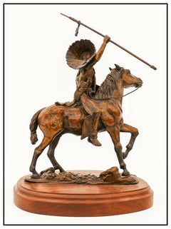 Robert Broshears Sioux Warrior Bronze Sculpture Signed Native American Horse Art