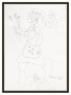 Alexandra Nechita RARE Original Ink Drawing Signed Cubism Female Portrait Art