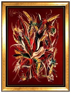 Martiros Manoukian Original Acrylic Painting On Silk Large Signed Floral Artwork