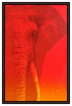Adam Scott Rote Original Painting on Canvas Signed Elephant Wildlife Animal Art