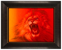 Adam Scott Rote Original Painting on Canvas Signed Sunset Lion Animal Framed Art