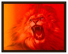 Adam Scott Rote Original Painting on Canvas Signed Sunset Lion Animal Framed Art