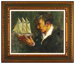 John Grabach RARE Original Painting Oil On Canvas Signed Male Portrait Artwork