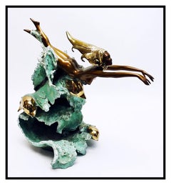 Angel Basso Original Bronze Sculpture Companions Nude Female Sealife Signed Art