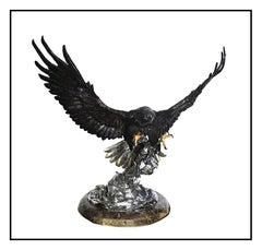 Chester Fields Large Scale Attack Bronze Eagle Sculpture Signed Full Round Art