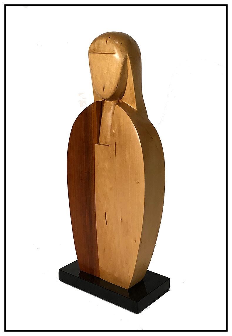 Arlo Namingha Wood Full Round Sculpture Signed Female Figurative Portrait Art 1