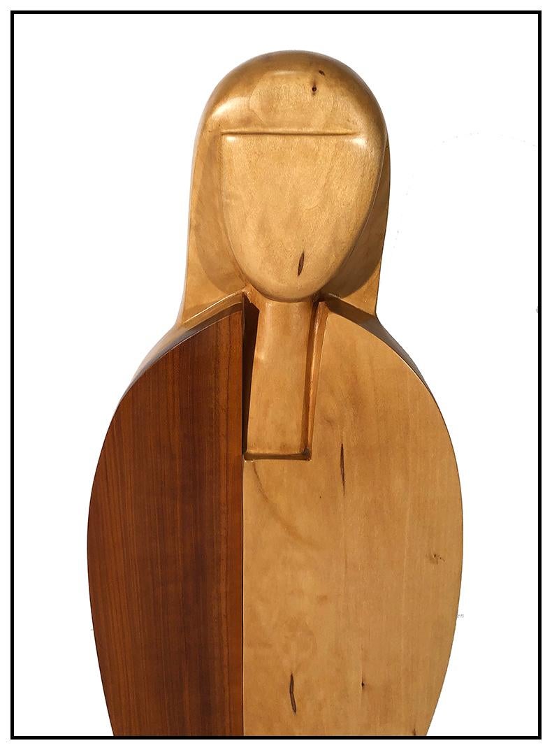 Arlo Namingha Wood Full Round Sculpture Signed Female Figurative Portrait Art 2