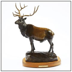 Bob Scriver Bronze Sculpture Signed Wildlife Full Round Exalter Ruler Elk Art