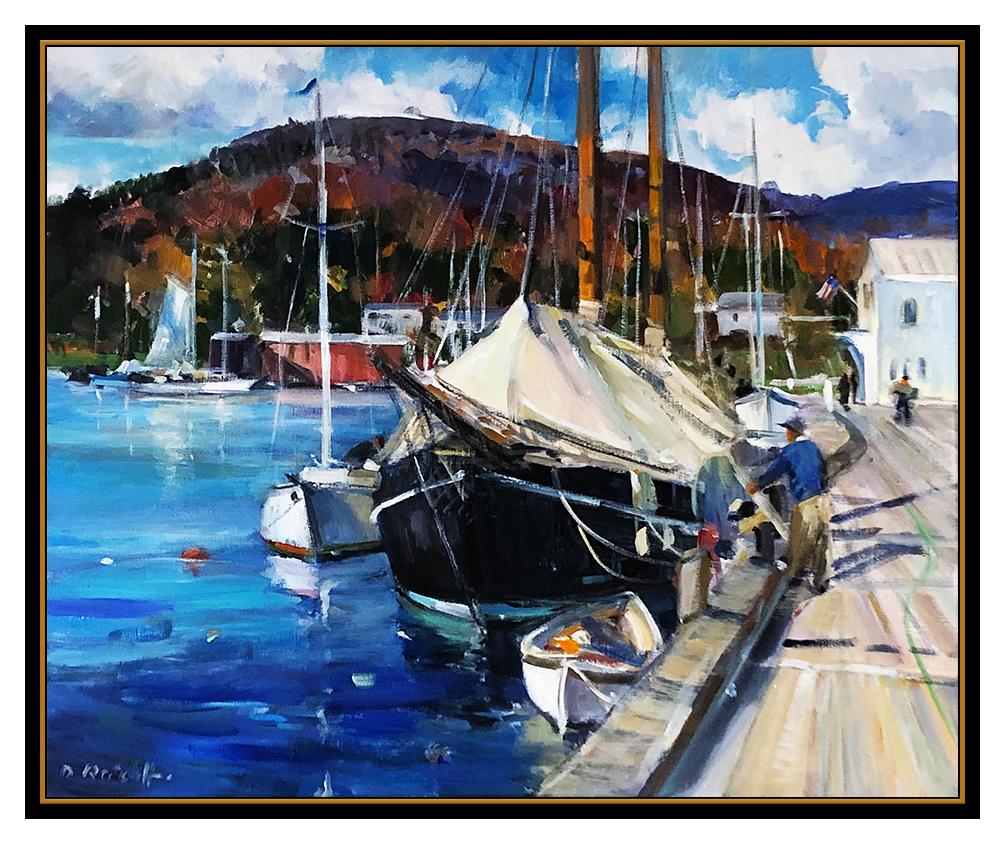 Dale Ratcliff Large Original Painting Oil On Canvas Signed Maine Harbor Artwork For Sale 1