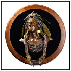 Dan Garrett Native American Bronze Relief Sculpture Bear Medicine Man Signed Art