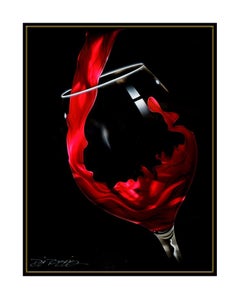 Chris DeRubeis Original Red Wine Pour Acrylic Painting On Metal Signed Artwork