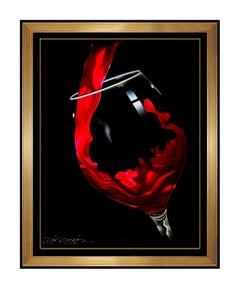 Chris DeRubeis Original Red Wine Pour Acrylic Painting On Metal Signed Artwork