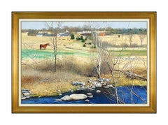 William E Baldwin Oil Painting On Board Rural Landscape Signed New England Large