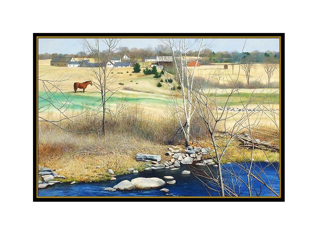 William E Baldwin Oil Painting On Board Rural Landscape Signed New England Large - Gray Landscape Painting by William E. Baldwin