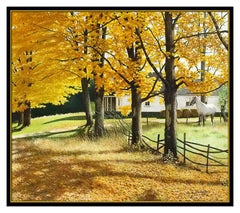 William E Baldwin Large Oil Painting On Board Fall Landscape Signed Framed Art