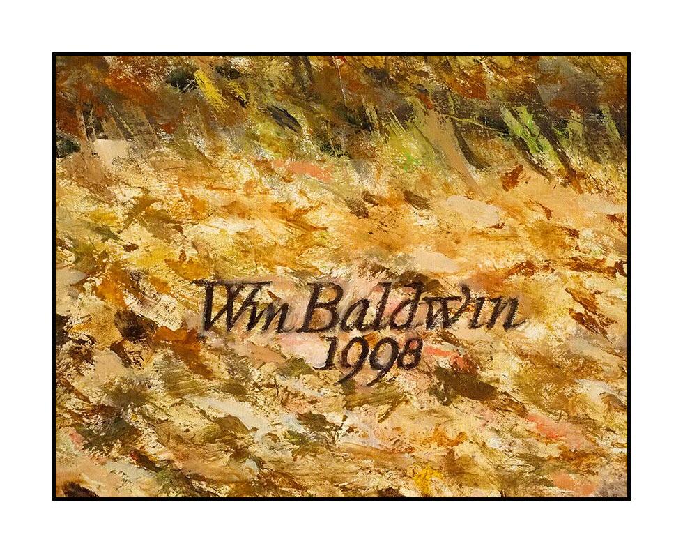 William E Baldwin Large Oil Painting On Board Fall Landscape Signed Framed Art - Brown Landscape Painting by William E. Baldwin