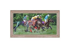 Oleg Stavrowsky Original Oil Painting On Canvas Large Signed Polo Horse Artwork