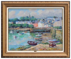Jean Bourgeat Original Oil Painting On Canvas Harbor Landscape Signed Artwork