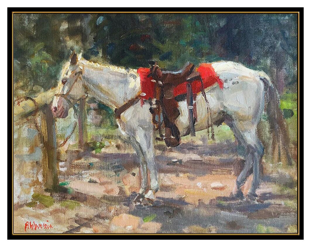Joe Abbrescia Original Oil Painting On Canvas Board Signed Western Horse Artwork For Sale 1